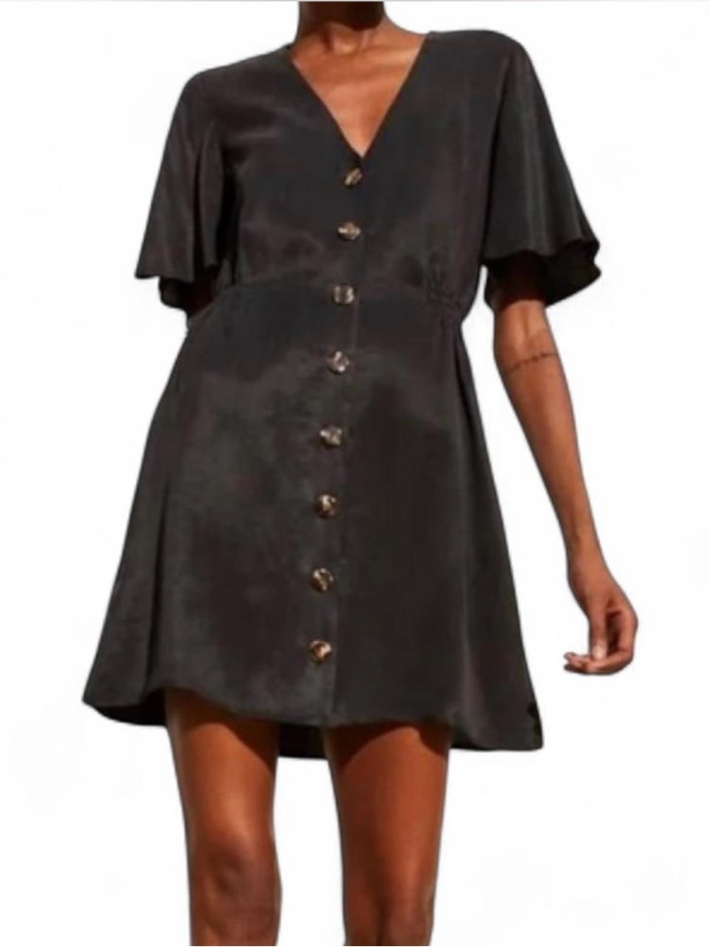 Zara Black Button-Front V-Neck Mini Dress
